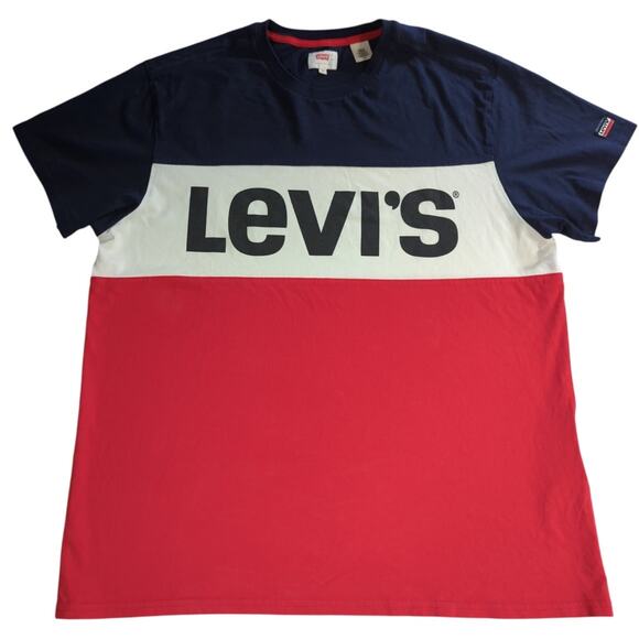 Levi’s Mens L Red White Blue Colorblock Logo T Shirt Short Sleeve - Picture 1 of 11
